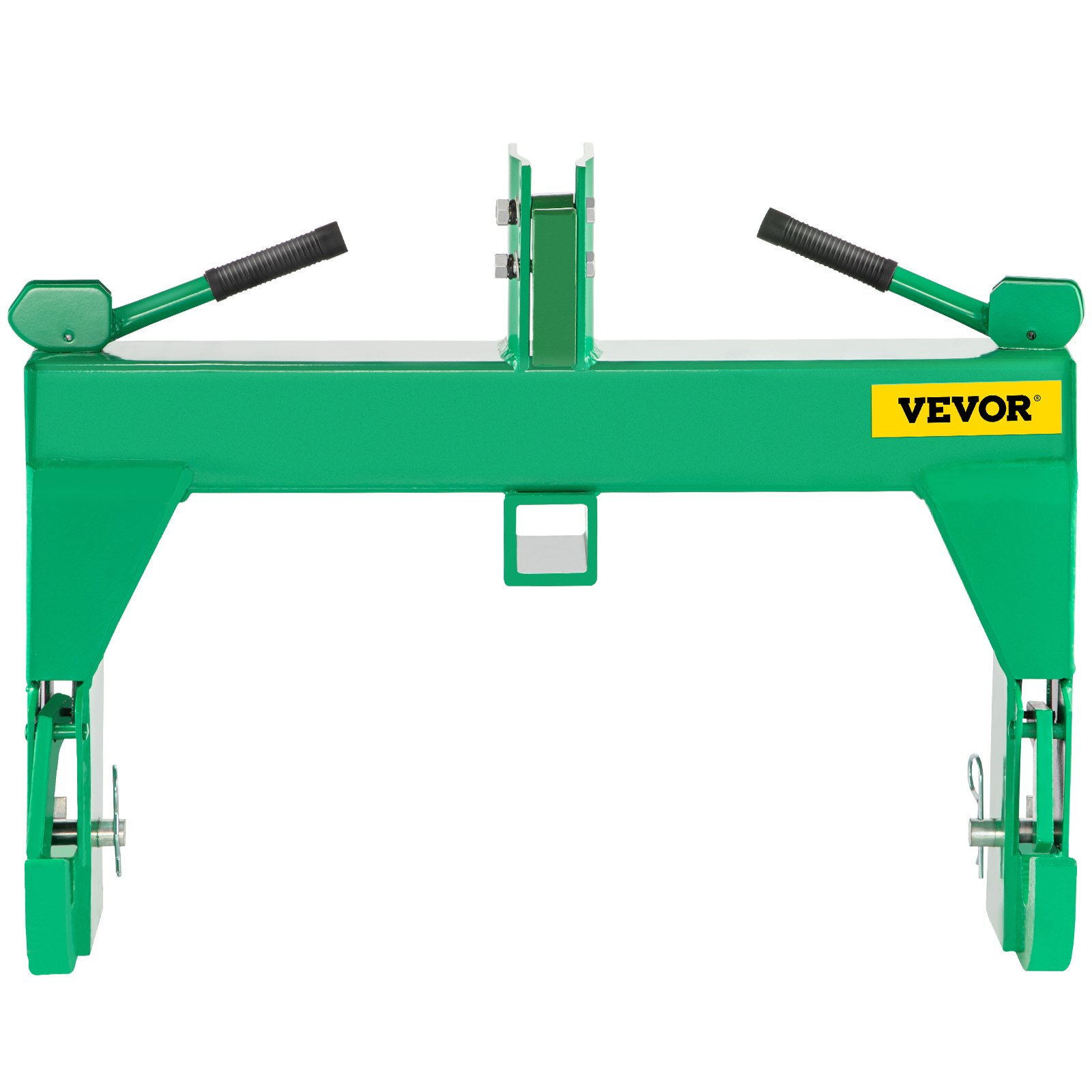 Enganche rápido de 3 puntos VEVOR verde con asas y logotipo amarillo.