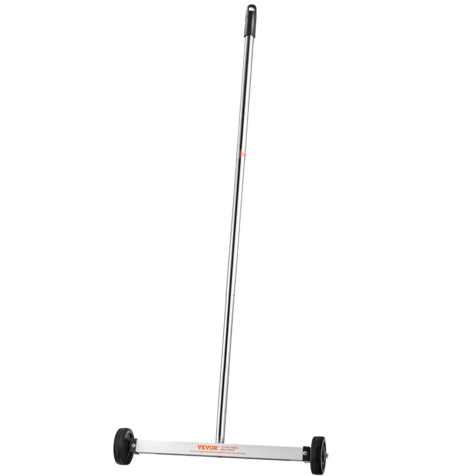Barredora magnética VEVOR con mango largo y ruedas, diseñada para recoger residuos metálicos.