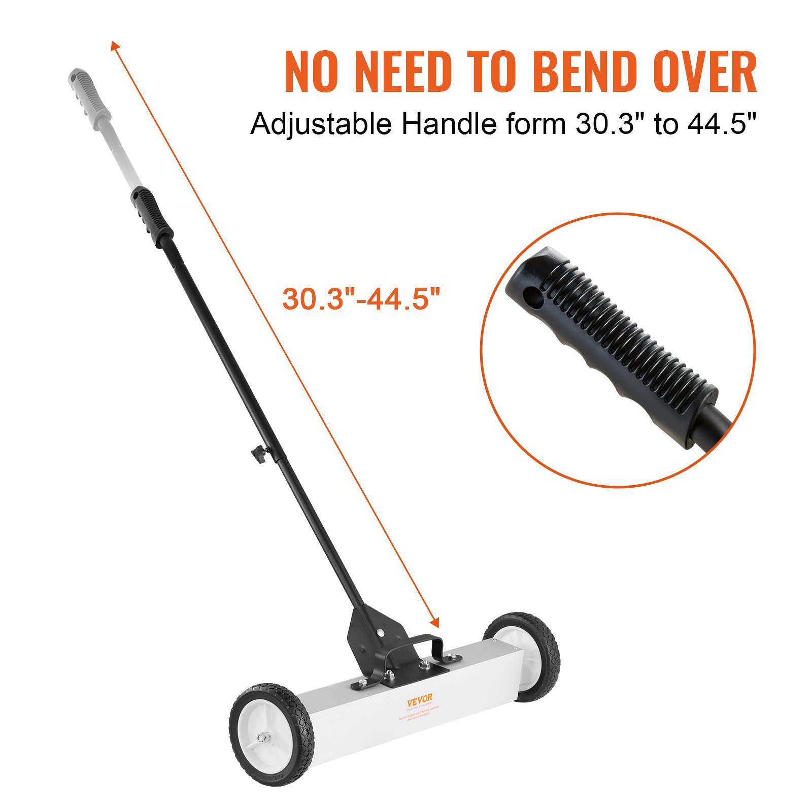Barredora magnética rodante VEVOR de 22,7 kg con ruedas, barredora magnética de empuje, barredora de césped magnética grande de 61 cm con mango telescópico, fácil limpieza de taller, garaje y patio.