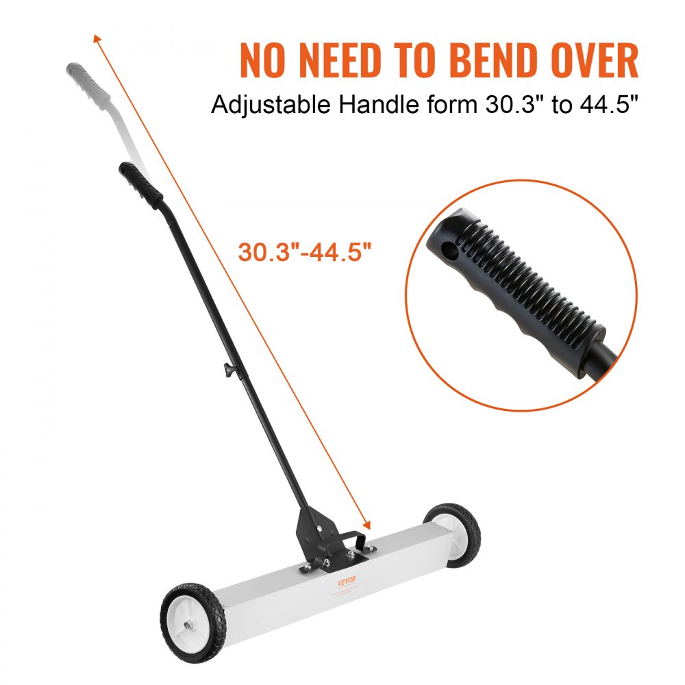Barredora magnética rodante VEVOR de 25 kg con ruedas, barredora magnética de empuje, barredora de césped magnética grande de 91 cm con mango telescópico, fácil limpieza de taller, garaje y patio.