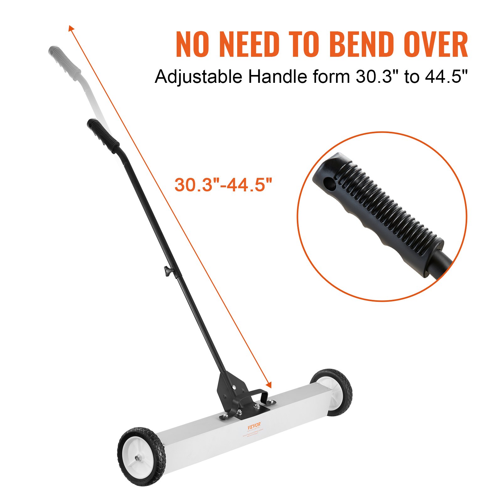 Barredora magnética rodante VEVOR de 25 kg con ruedas, barredora magnética de empuje, barredora de césped magnética grande de 91 cm con mango telescópico, fácil limpieza de taller, garaje y patio.