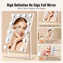 Espejo de maquillaje Hollywood Vanity de VEVOR con luces, aumento de 5X, 16,1 x 11,8 pulgadas