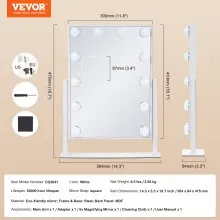 Espejo de maquillaje Hollywood Vanity de VEVOR con luces, aumento de 5X, 16,1 x 11,8 pulgadas
