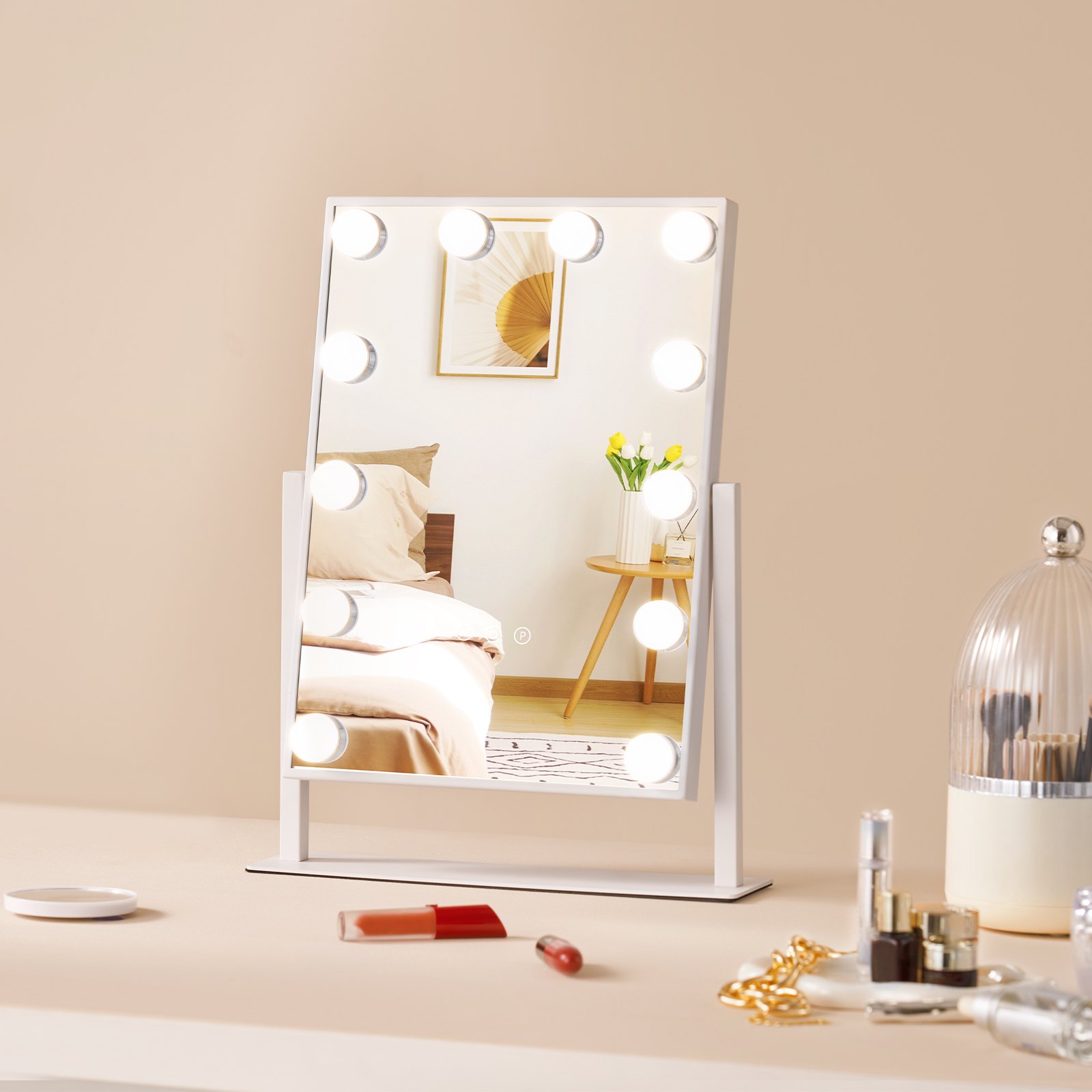Espejo de maquillaje Hollywood Vanity de VEVOR con luces, aumento de 5X, 16,1 x 11,8 pulgadas