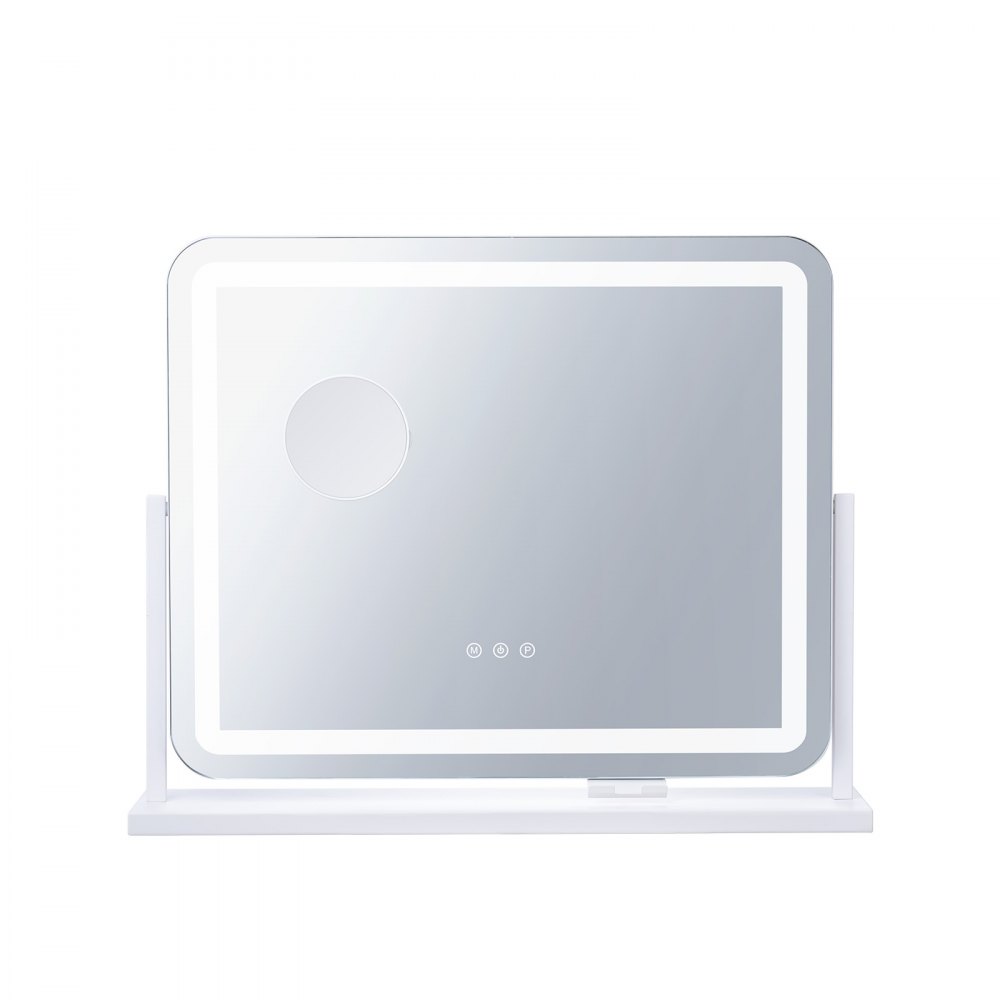 Espejo de tocador VEVOR con luces, tres modos de iluminación, espejo de maquillaje con luz LED y aumento de 5x, puerto USB, control táctil inteligente y rotación de 360° (55 x 45 cm, blanco)