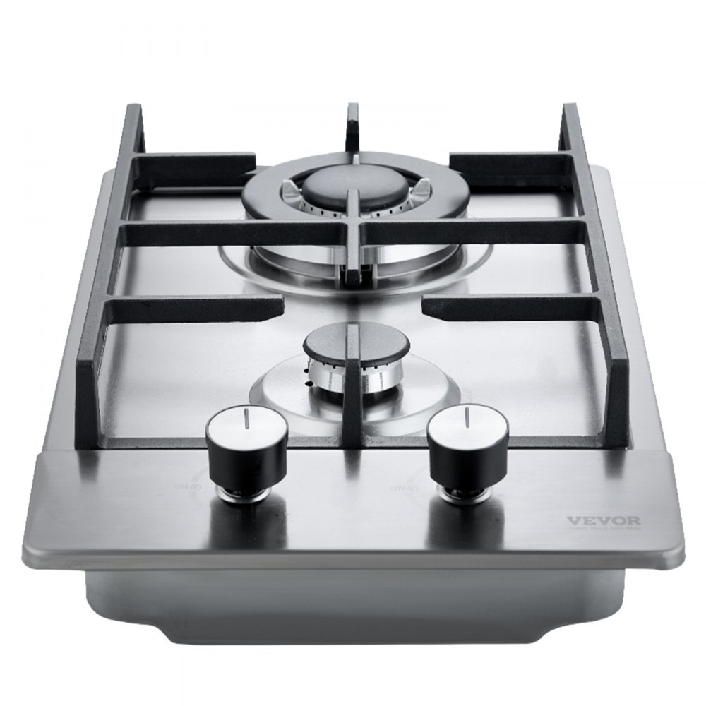VEVOR Estufa de gas de 12 pulgadas, Max 12250BTU 2 quemadores integrados de acero inoxidable, estufa de gas LPG/NG convertible de doble combustible natural con protección termopar