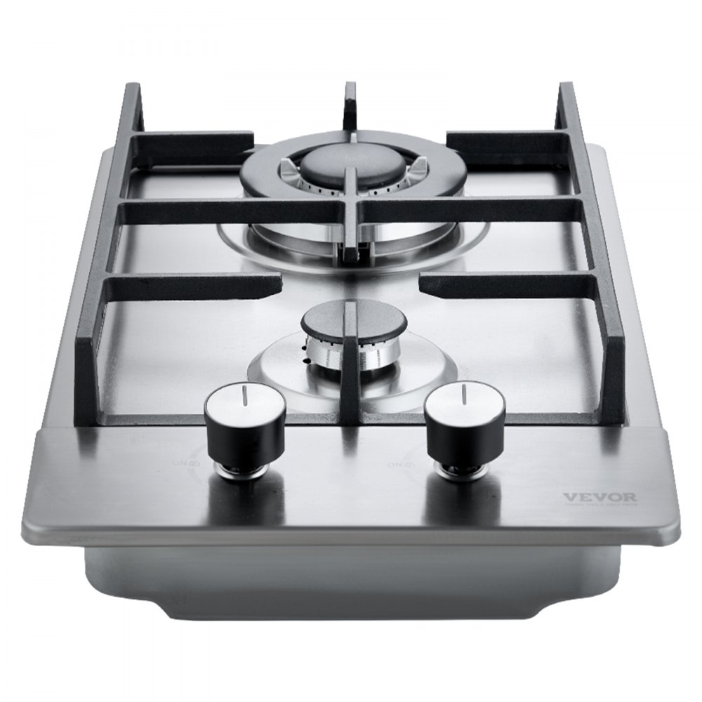 Cocina a gas VEVOR de 12 pulgadas, máx. 12250 BTU, 2 quemadores integrados de acero inoxidable, placa de gas natural convertible a GLP/GN con protección de termopar para exteriores, cocina, camping y autocaravanas.