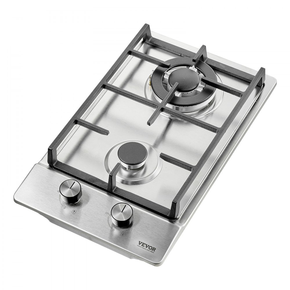 Cocina a gas VEVOR de 12 pulgadas, máx. 12250 BTU, 2 quemadores integrados de acero inoxidable, placa de gas natural convertible a GLP/GN con protección de termopar para exteriores, cocina, camping y autocaravanas.