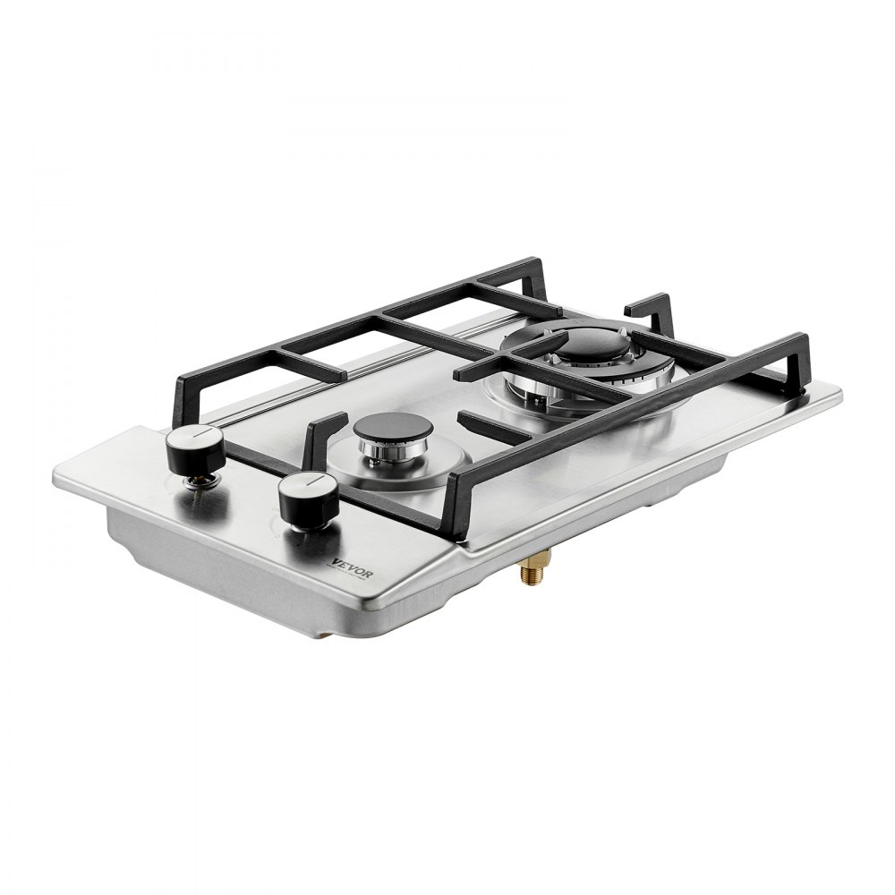 Cocina a gas VEVOR de 12 pulgadas, máx. 12250 BTU, 2 quemadores integrados de acero inoxidable, placa de gas natural convertible a GLP/GN con protección de termopar para exteriores, cocina, camping y autocaravanas.