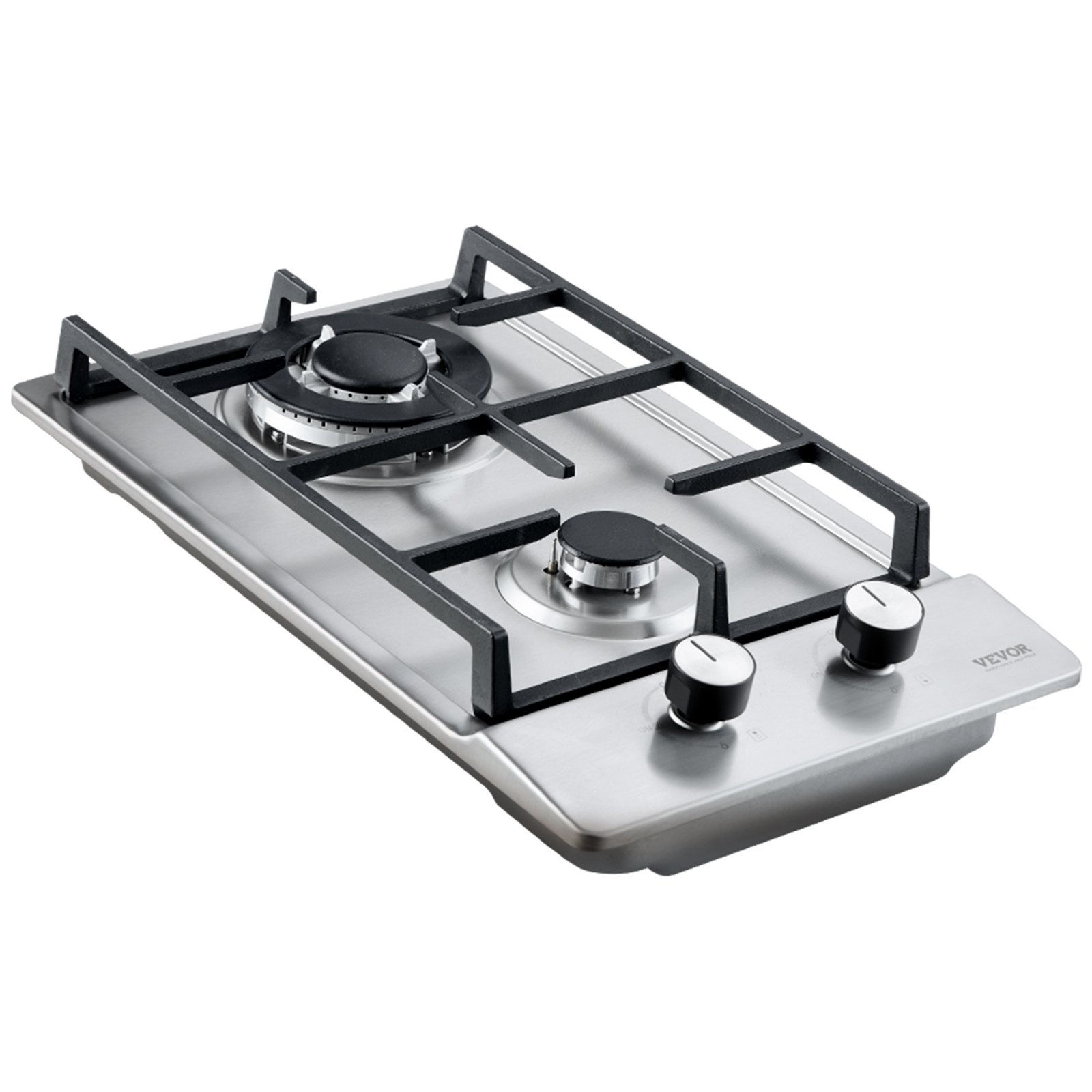VEVOR Estufa de gas de 12 pulgadas, Max 12250BTU 2 quemadores integrados de acero inoxidable, estufa de gas LPG/NG convertible de doble combustible natural con protección termopar
