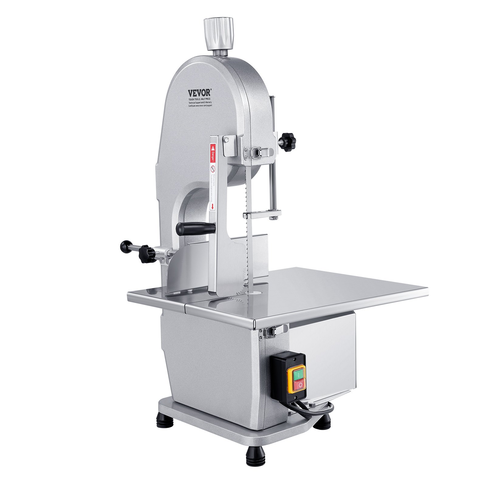 Sierra de cinta eléctrica comercial para carne VEVOR, 1800 W, de acero inoxidable, para cortar huesos de encimera, Workbeach, 38 x 48 cm, grosor máximo de corte de 18 cm, cortadora de carne congelada con 5 cuchillas para costillas de cerdo y res.