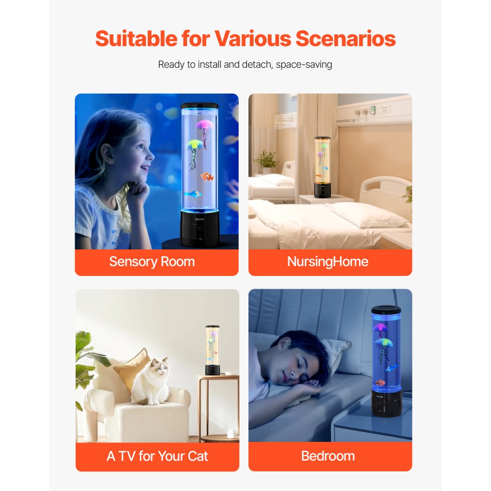 Lámpara de burbujas sensoriales VEVOR, 16 efectos de luz de colores, lámpara de pez con altavoz Bluetooth integrado y ruido blanco, luz nocturna de acuario falso para dormitorio, sala de estar y decoración del hogar.
