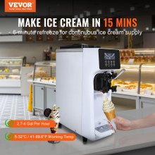 VEVOR Máquina comercial para hacer helados, rendimiento de 10,6 qt/h, máquina para hacer helados suaves de un solo sabor de 1000 W, con tolva de 4 l, cilindro de 1,6 l, panel LCD con preenfriado automático, para snack-bar de restaurante
