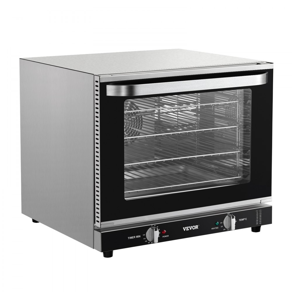 Horno comercial de encimera VEVOR, horno tostador de 66 L y 4 niveles con puerta de vidrio templado, rejillas y bandeja de alambre, horno de acero inoxidable de 2800 W para panaderías y restaurantes (CA 208-240 V, 60 Hz, enchufe y salida 6-20P)