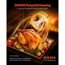 Horno comercial de encimera de 66 l, tostador eléctrico de 2800 W, acero inoxidable