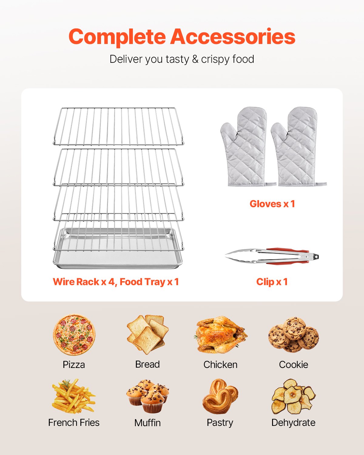 VEVOR Commercial Countertop Oven, 66L 4-Tier Toaster Ovens with Tempered Glass Door, Wire Racks & Tray, 2800W Stainless Steel Baking Ovens for Restaurant Bakery (AC208~240V,60Hz, 6-20P Plug & Output)
