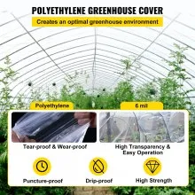 Película de invernadero VEVOR, láminas de plástico para invernadero de 24' x 100', cubierta solar de 6 mil de espesor, cubierta de polietileno transparente, suministro de plástico agrícola a prueba de rayos UV para jardinería, agricultura y agricultura