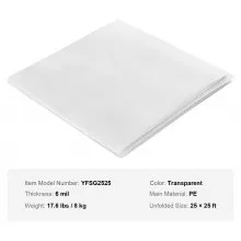 VEVOR Láminas de plástico para invernadero, 25 x 25 pies, película transparente para invernadero de 6 mil de espesor, película de polietileno resistente a los rayos UV por 4 años, para jardinería, agr