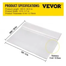 Película para invernadero VEVOR, 3,6 x 30,5 m, lámina de plástico para invernadero, 0,6 mm de grosor, cubierta de polietileno transparente, resistente a los rayos UV, ideal para jardinería, agricultura y ganadería.