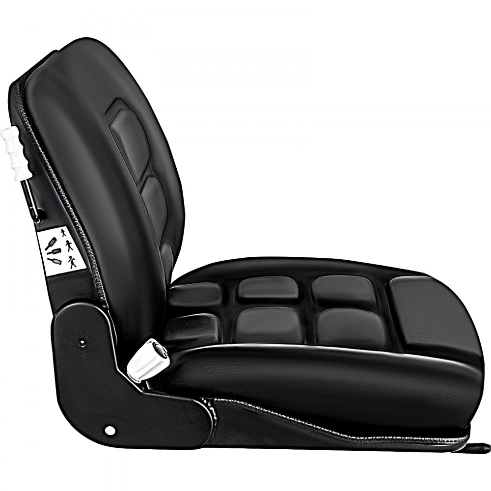 Asiento de carretilla elevadora VEVOR negro con respaldo ajustable y amortiguación ergonómica.
