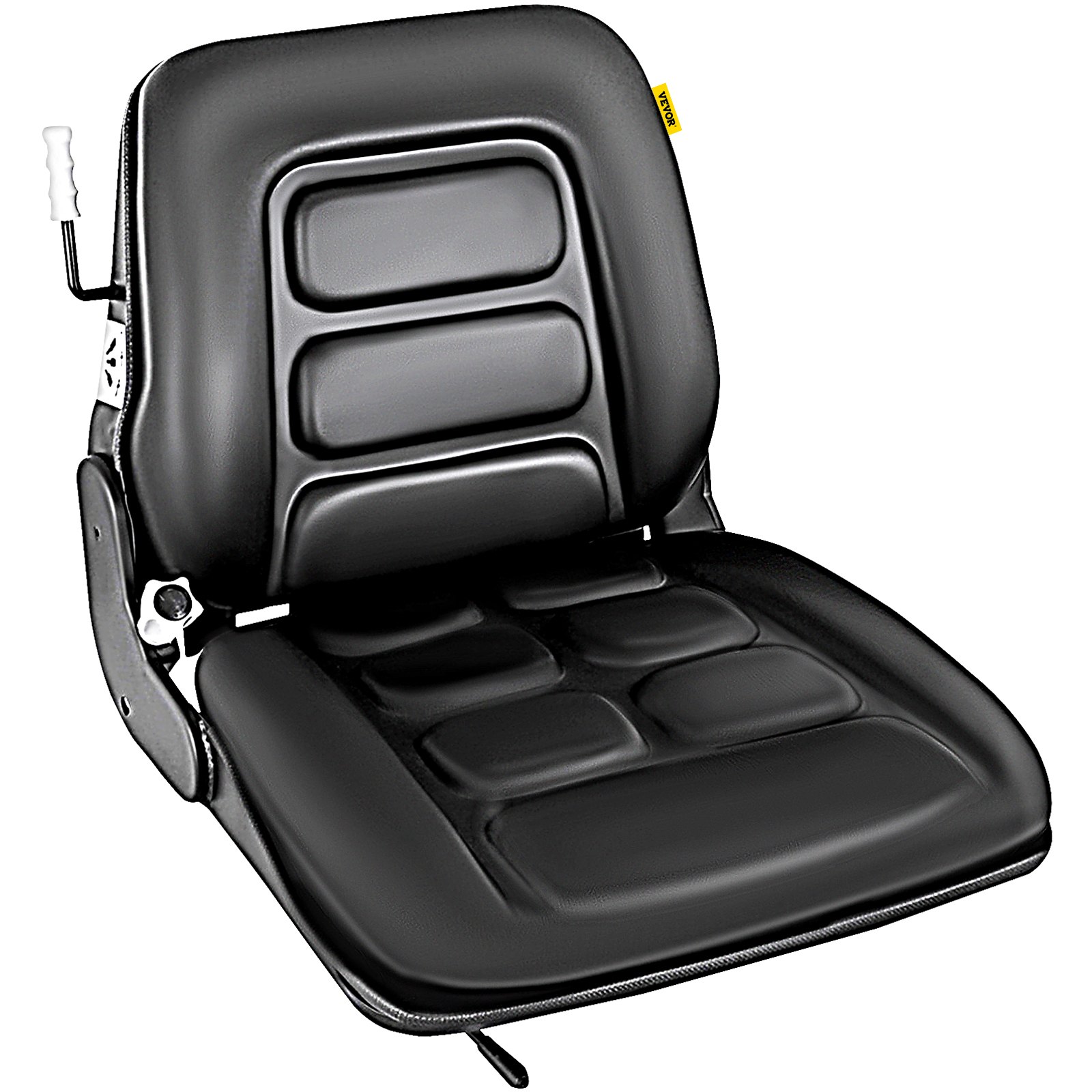 Asiento ergonómico negro para carretilla elevadora VEVOR con respaldo ajustable y cómodo acolchado.
