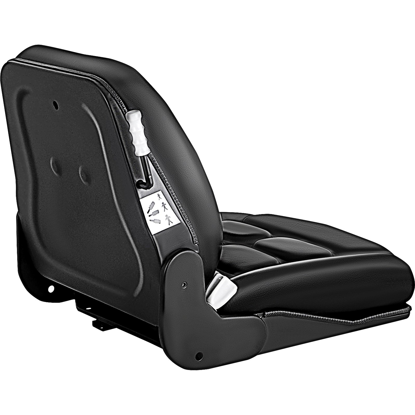 Asiento de carretilla elevadora VEVOR negro con acolchado ergonómico y palancas ajustables.