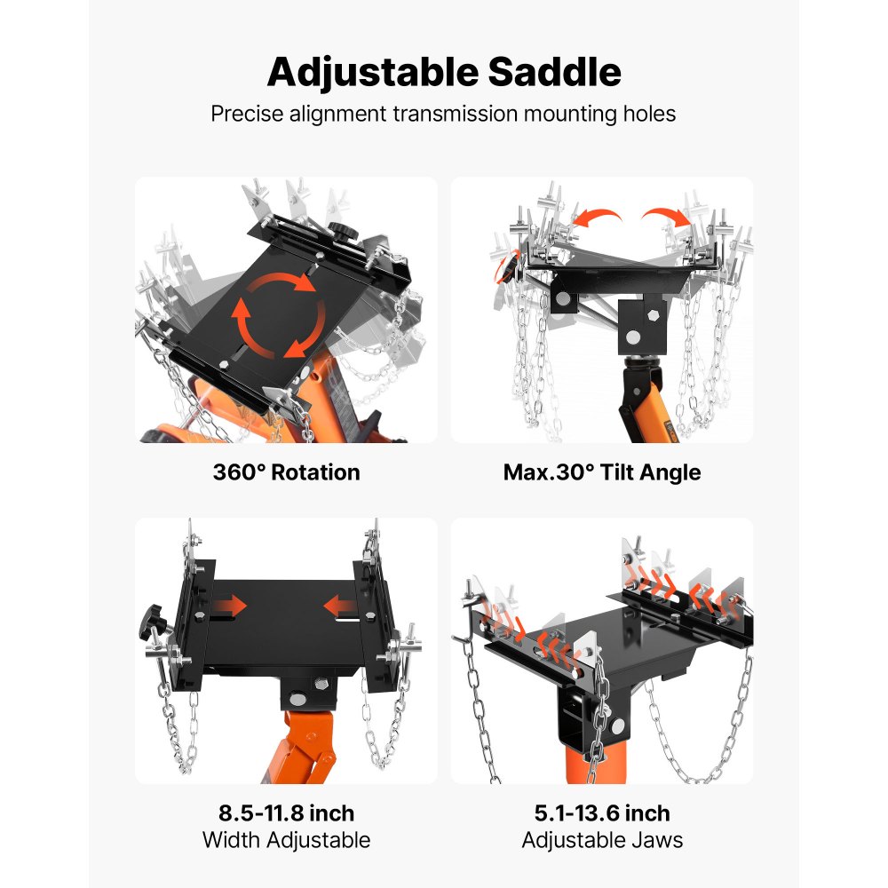 Adaptador de gato de transmisión VEVOR, capacidad de carga de 1100 lb / 0.5 toneladas, elevador de transmisión automotriz, acero resistente, para gato de piso con eje desmontable de 1-1/5 pulg., para garaje y taller mecánico.