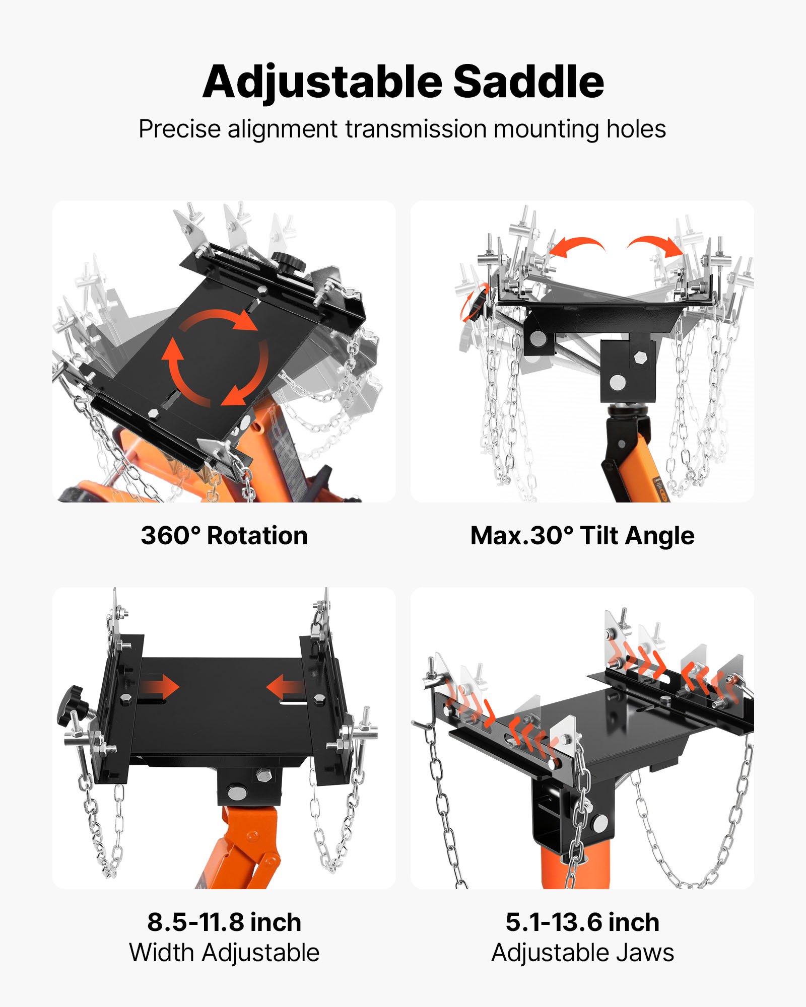 Adaptador de gato de transmisión VEVOR, capacidad de carga de 1100 lb / 0.5 toneladas, elevador de transmisión automotriz, acero resistente, para gato de piso con eje desmontable de 1-1/5 pulg., para garaje y taller mecánico.
