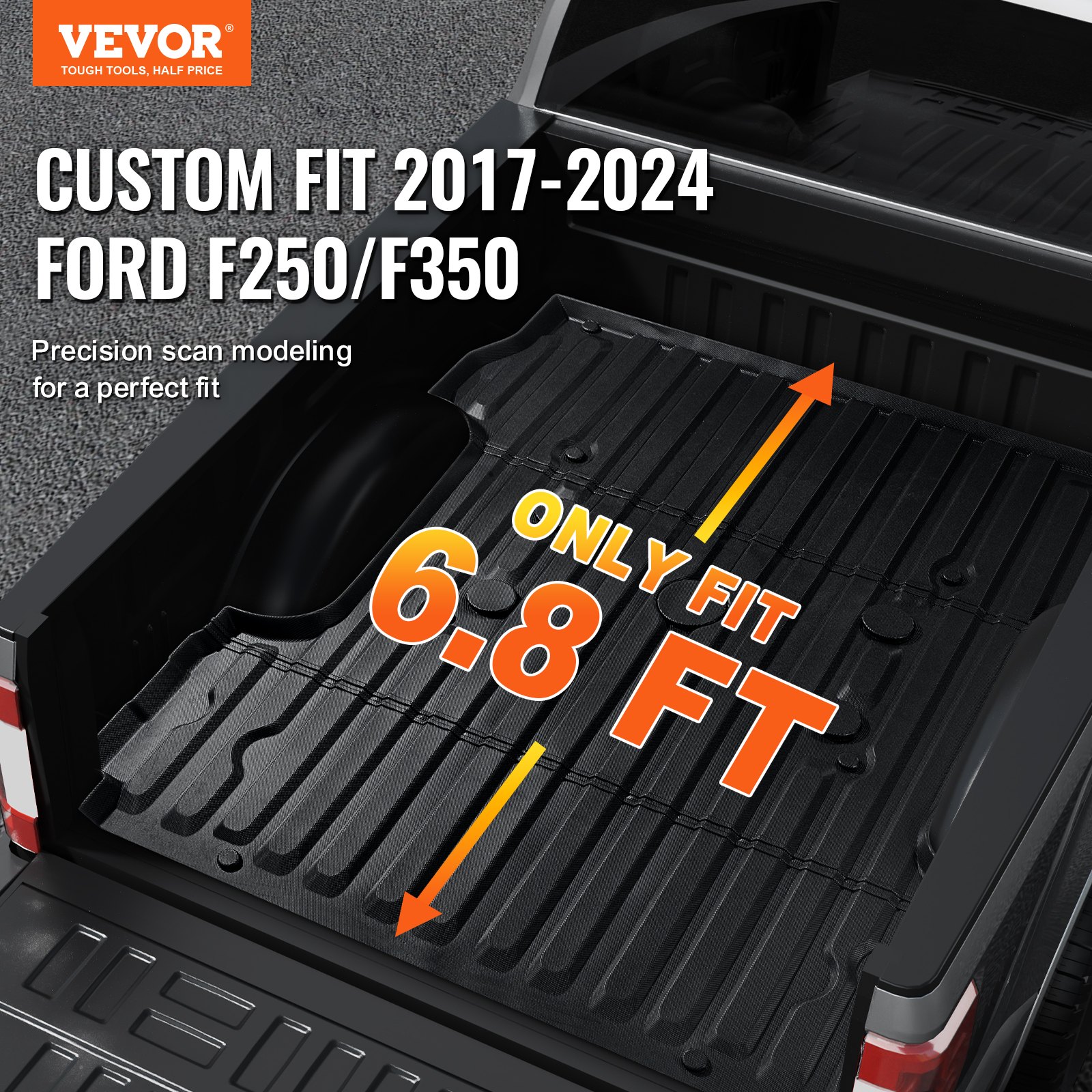 VEVOR - Alfombrilla para caja de camioneta, compatible con Ford F250/F350 2017-2024, de TPE, apta para cajas de 2 m, gruesa y resistente, ideal para proteger contra todo tipo de clima y evitar resbalones.