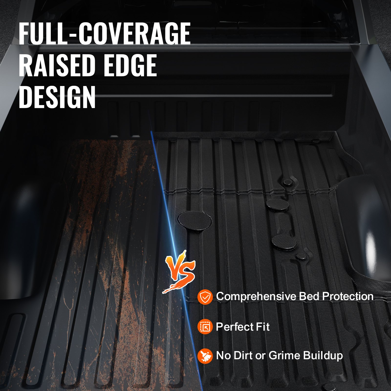 VEVOR - Alfombrilla para caja de camioneta, compatible con Ford F250/F350 2017-2024, de TPE, apta para cajas de 2 m, gruesa y resistente, ideal para proteger contra todo tipo de clima y evitar resbalones.