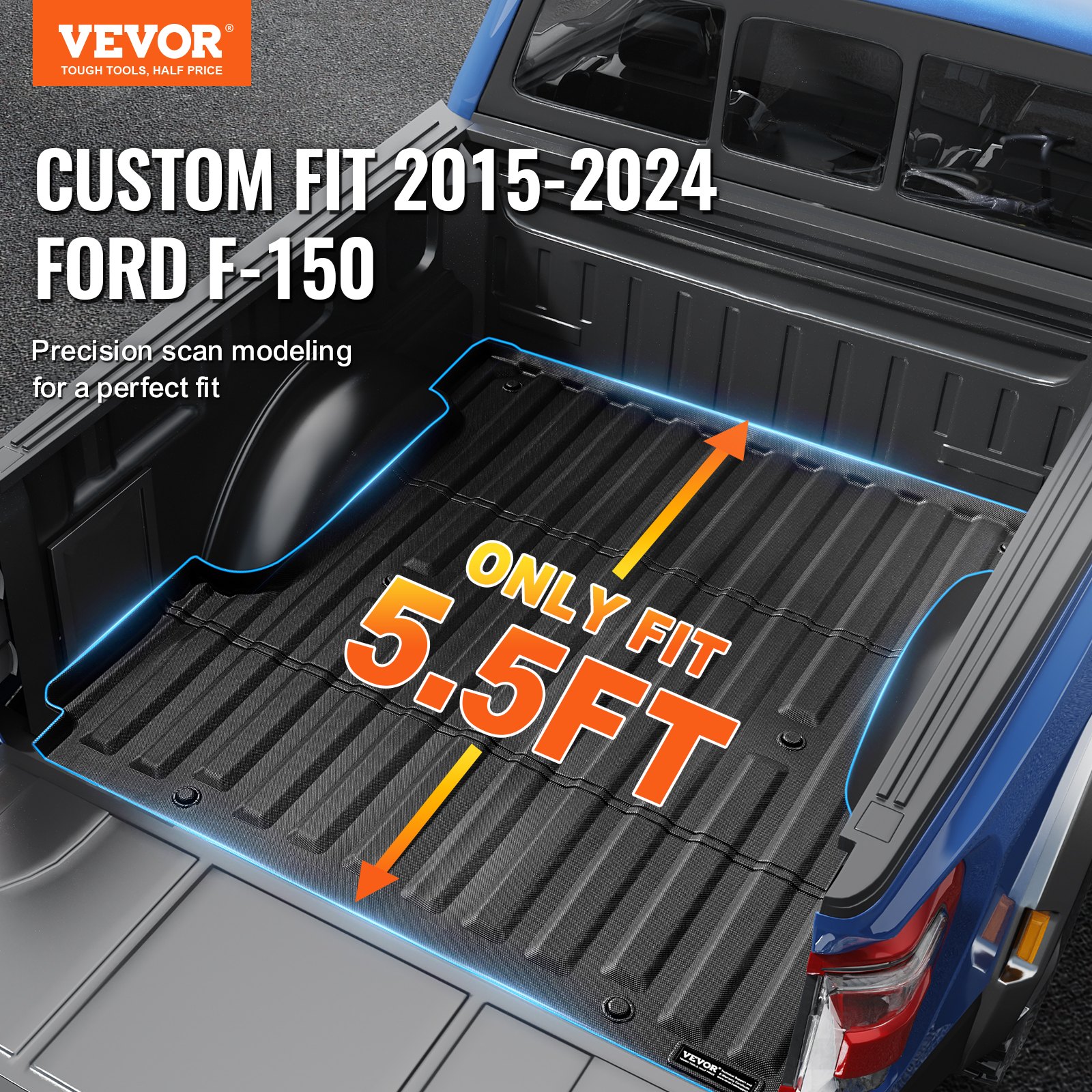 Alfombrilla VEVOR para caja de camioneta, compatible con Ford F-150 2015-2024, de TPE, apta para cajas de 1,6 m, gruesa y resistente, ideal para proteger contra todo tipo de clima y evitar resbalones.