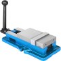 Tornillo de banco para fresadora VEVOR azul con mango negro y mordazas de acero.