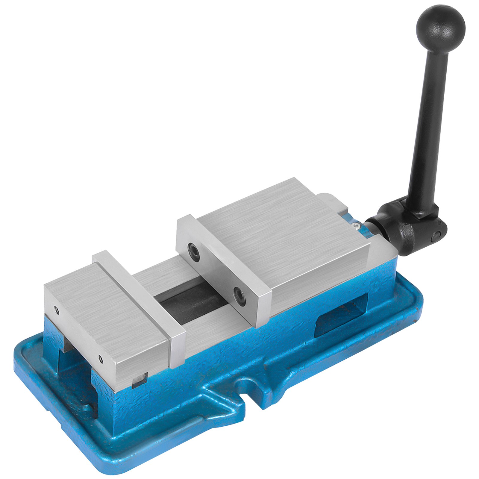 Tornillo de banco para fresadora VEVOR con base azul y mango negro.