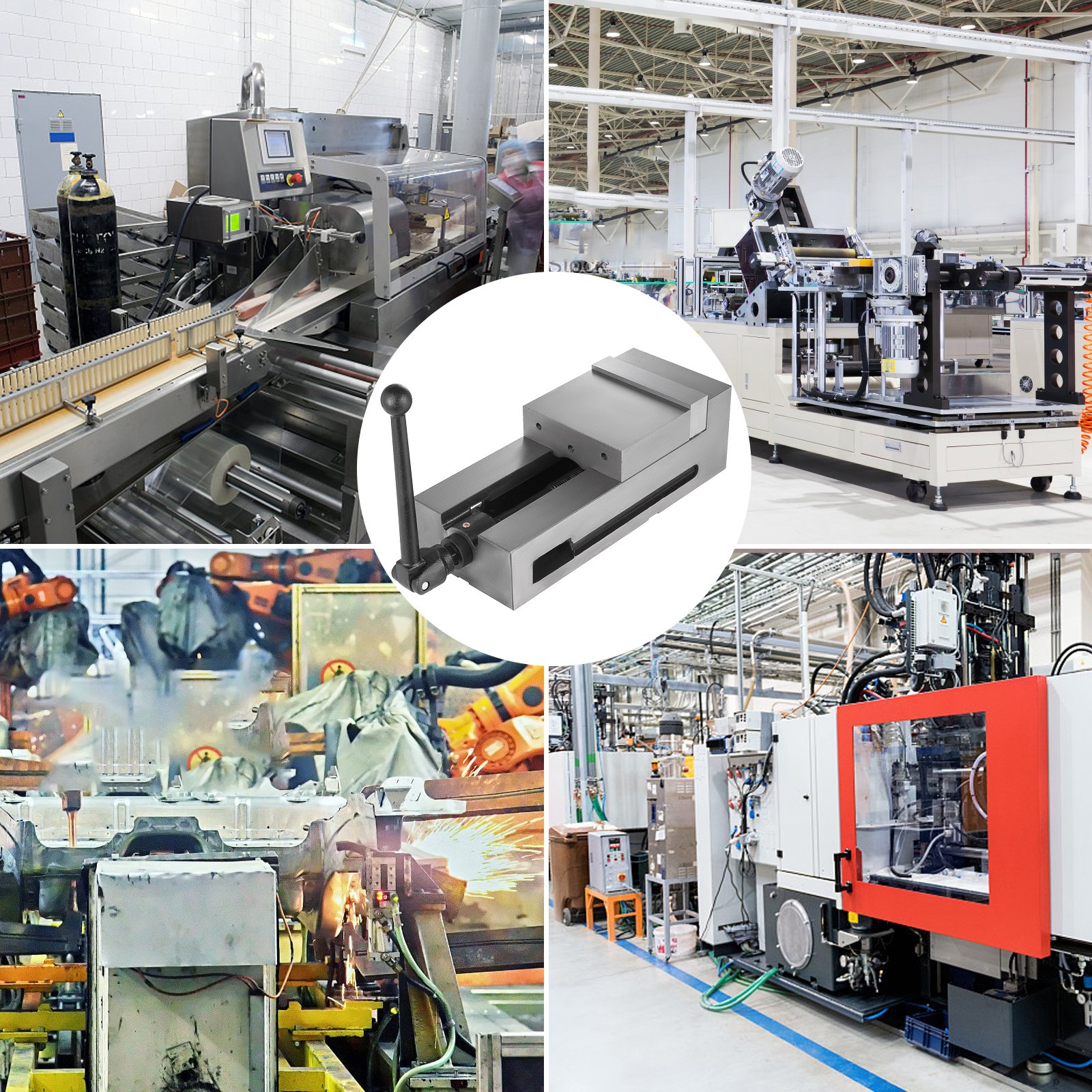 Mordaza de fresado VEVOR en diversos entornos de fabricación industrial.