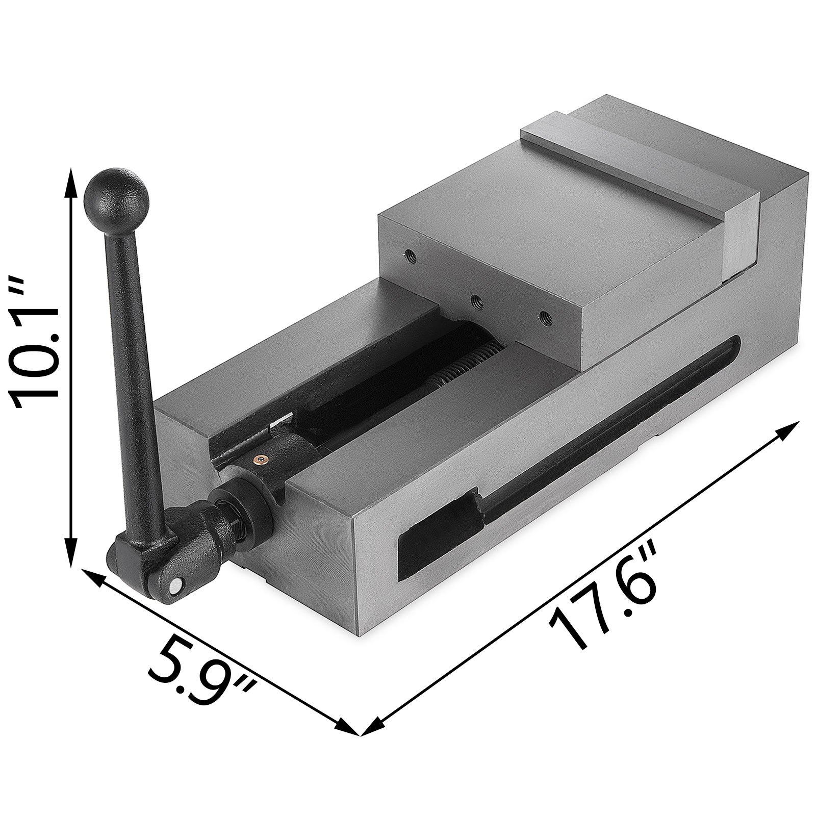 Mordaza de fresado VEVOR con dimensiones: 10,1&quot; de alto, 5,9&quot; de ancho, 17,6&quot; de largo.
