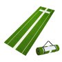 alfombra de entrenamiento verde con línea blanca enrollada y desplegada, VEVOR.