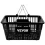 Cesta de la compra VEVOR de color negro con asas metálicas y diseño rectangular, presenta un logotipo en la parte delantera.