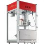 Máquina para hacer palomitas de maíz VEVOR con tapa roja, laterales de vidrio y componentes de acero inoxidable.