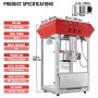 Máquina para hacer palomitas de maíz VEVOR con 850 W de potencia, capacidad de 8 oz y construcción de acero inoxidable 304.