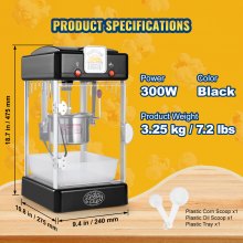 Máquina para hacer palomitas de maíz VEVOR de sobremesa, 300 W, 75 g, color negro