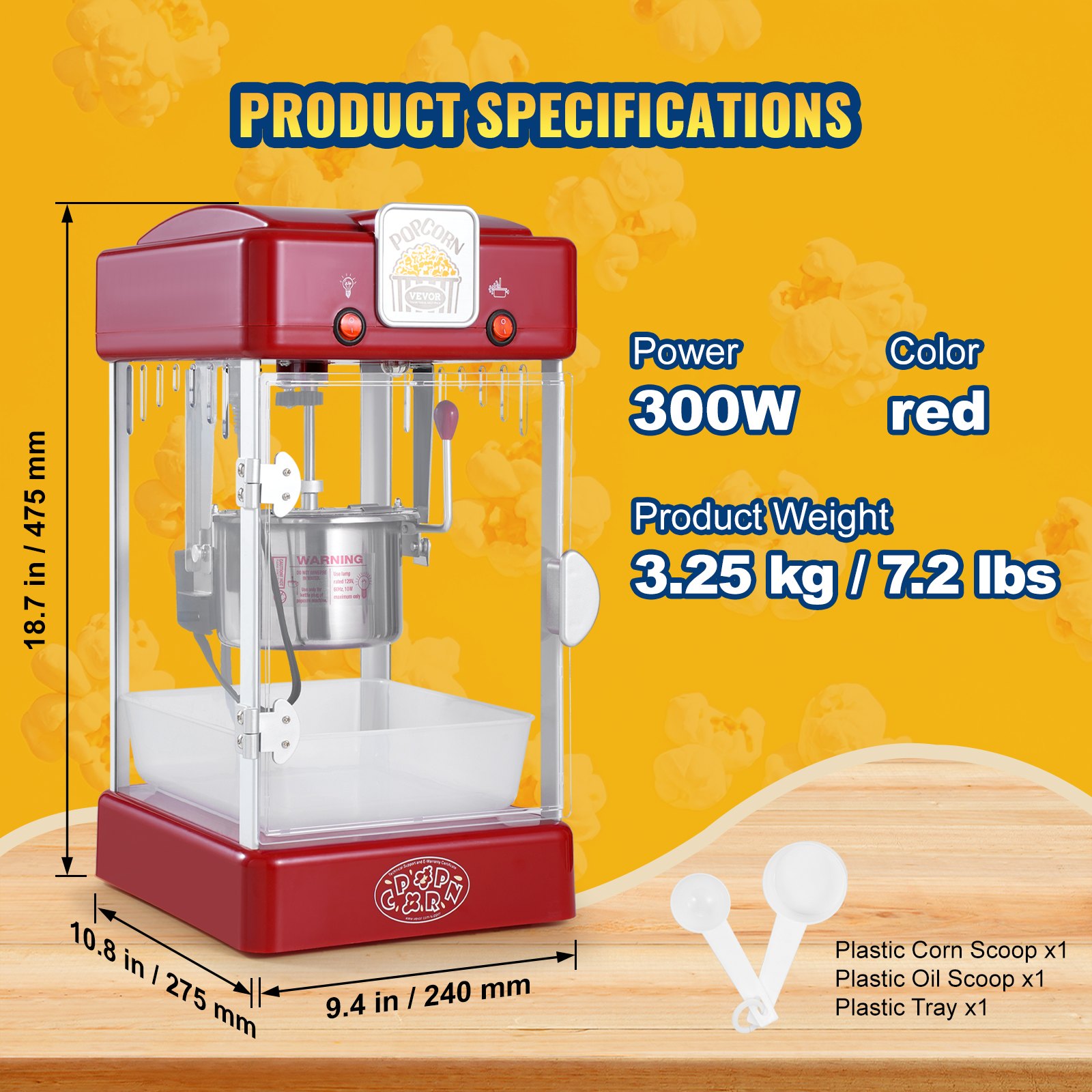 Máquina para hacer palomitas de maíz VEVOR, de sobremesa, 300 W, 2,5 oz, color rojo