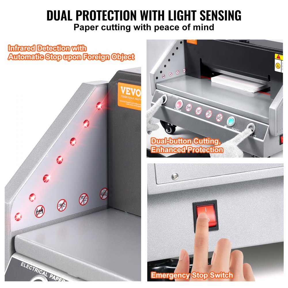 Cortadora de papel eléctrica VEVOR, ancho de corte de 330,2 mm (13") y 40 mm (1,57") de grosor, cortadora de papel de escritorio con control por botones, ideal para oficina, escuela e imprentas.