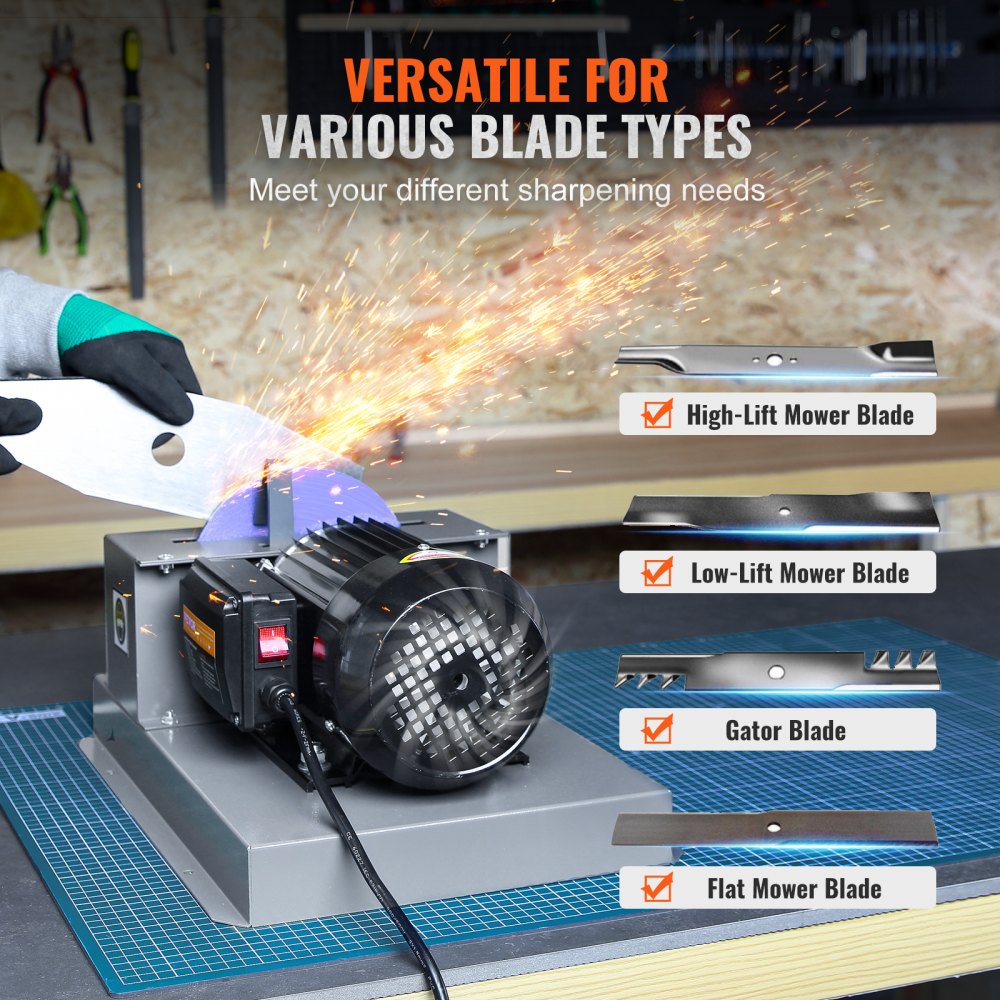 Afilador de cuchillas para cortacésped VEVOR, 2/3 HP, 500 W, con muela de cerámica de 7 pulgadas, potente afiladora de banco para cuchillas de elevación alta/baja, cuchillas Gator y cuchillas planas.
