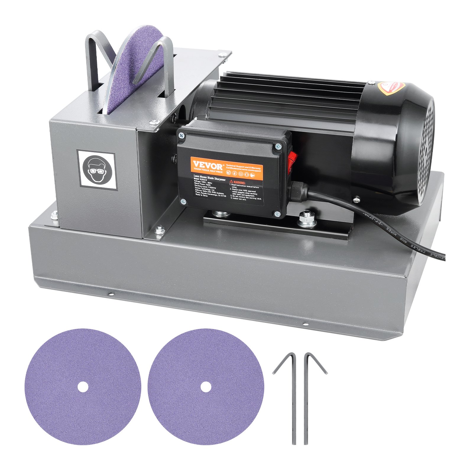 Afilador de cuchillas para cortacésped VEVOR, 1 HP, 750 W, con muela de cerámica de 9 pulgadas, potente afiladora de banco para cuchillas de elevación alta/baja, cuchillas Gator y cuchillas planas.