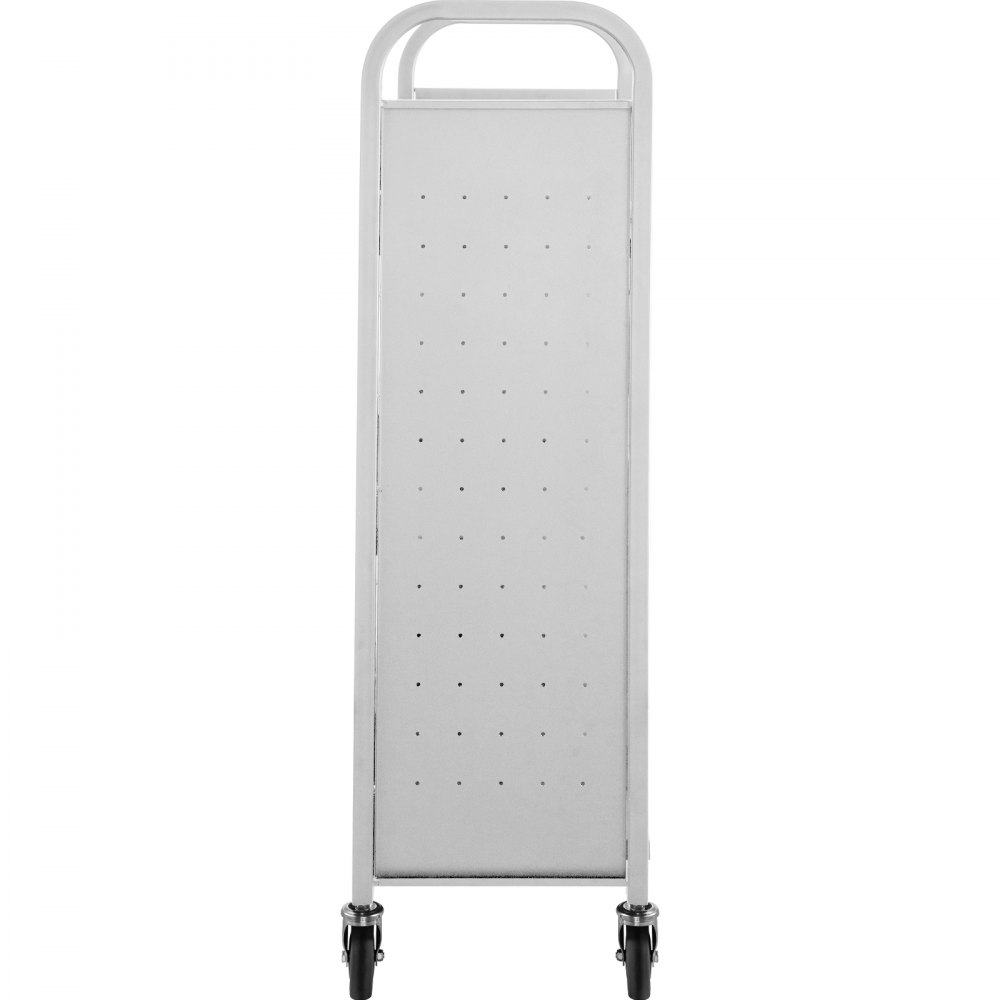 Carro de libros VEVOR con panel de acero perforado y cuatro ruedas giratorias.