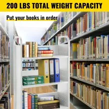 Carrito de libros VEVOR, carrito de biblioteca de 200 libras, carrito de libros rodante de 30 x 14 x 49 pulgadas, estantes planos en forma de L de un solo lado con ruedas bloqueables de 4 pulgadas, para estantes del hogar, oficina y camión de libros escolares en blanco