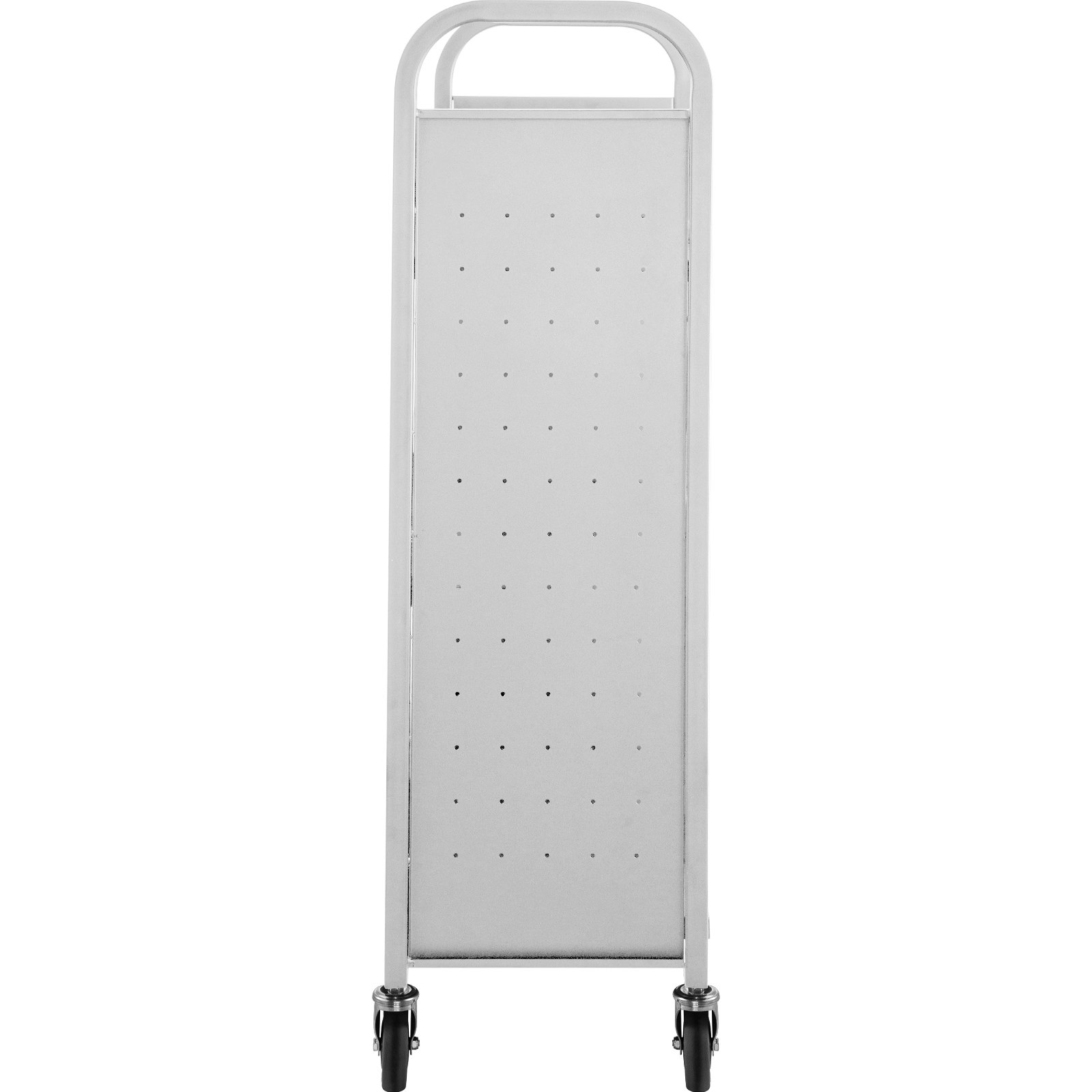 Carro de libros VEVOR con panel de acero perforado y cuatro ruedas giratorias.