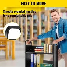 Carrito para libros Carrito para biblioteca de 200 lb con estantes inclinados en forma de L de un solo lado en negro