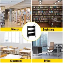Carrito para libros Carrito para biblioteca de 200 lb con estantes inclinados en forma de L de un solo lado en negro