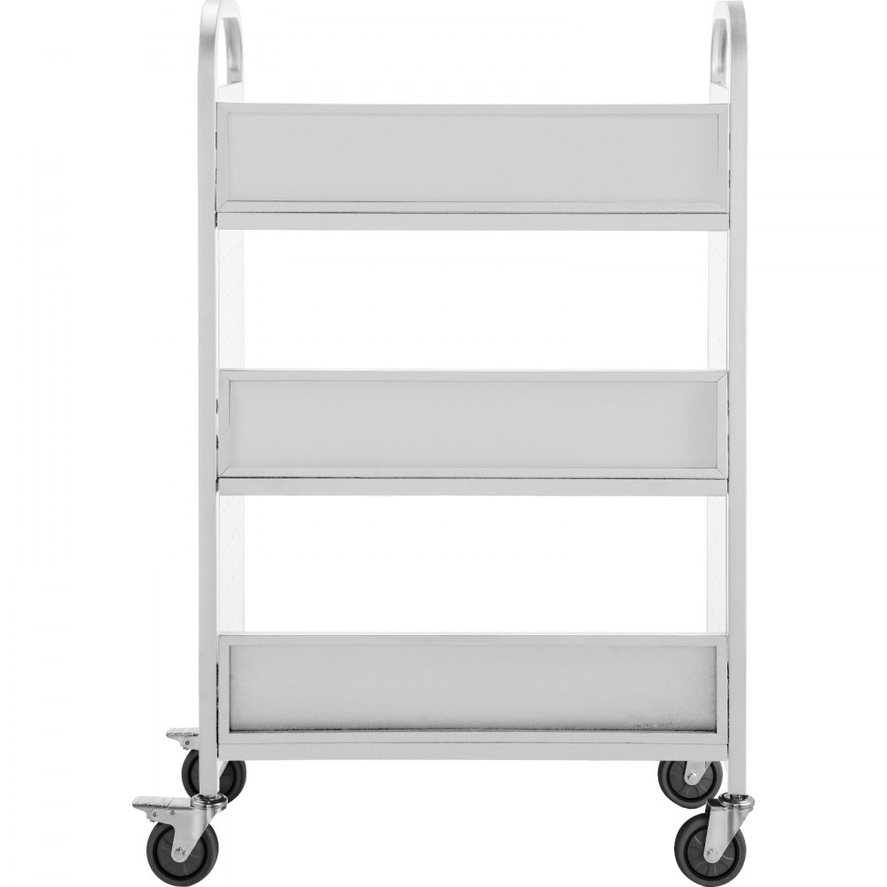 VEVOR - Carrito para libros de 90 kg, 125 x 75 x 35 cm, con ruedas de 10 cm y estantes inclinados en forma de V, ideal para el hogar, la oficina y la escuela, color blanco